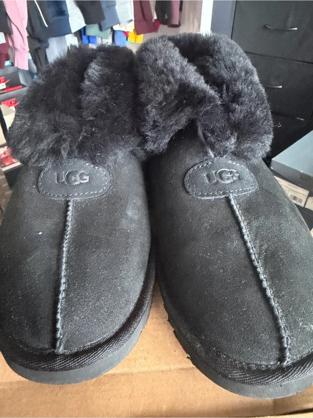 UGG Black Shearling-Lined Slip-On Slippers
